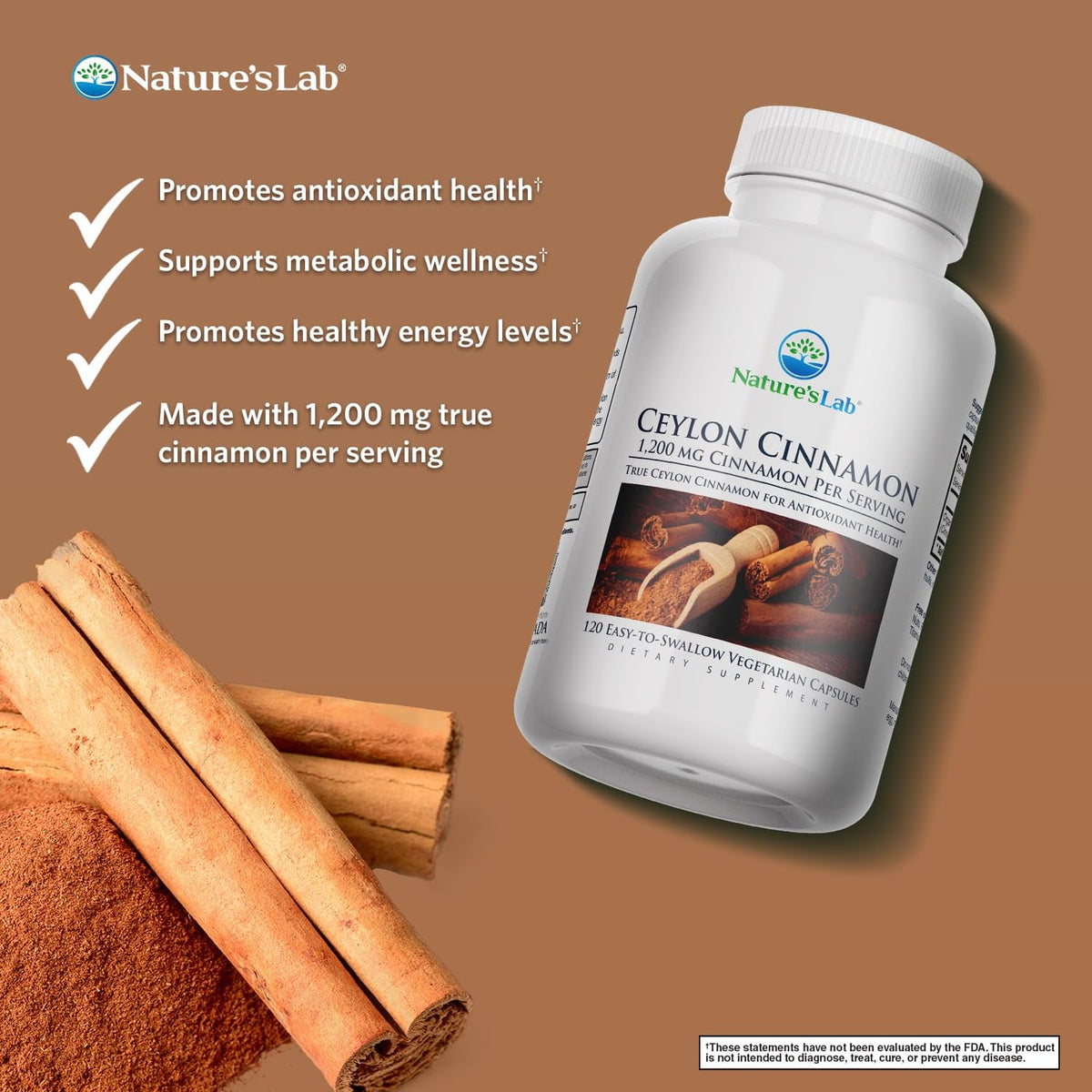 Nature's Lab Ceylon Cinnamon 120 capsules végétariennes