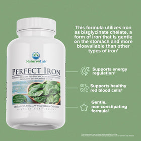 Nature's Lab Fer 25mg Capsules sur une surface blanche