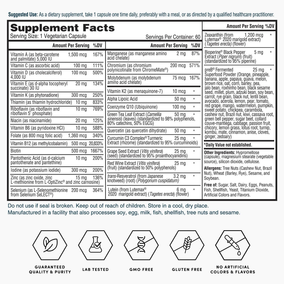Nature's Lab Multivitamine Quotidienne 60 Capsules avec une capsule en gros plan