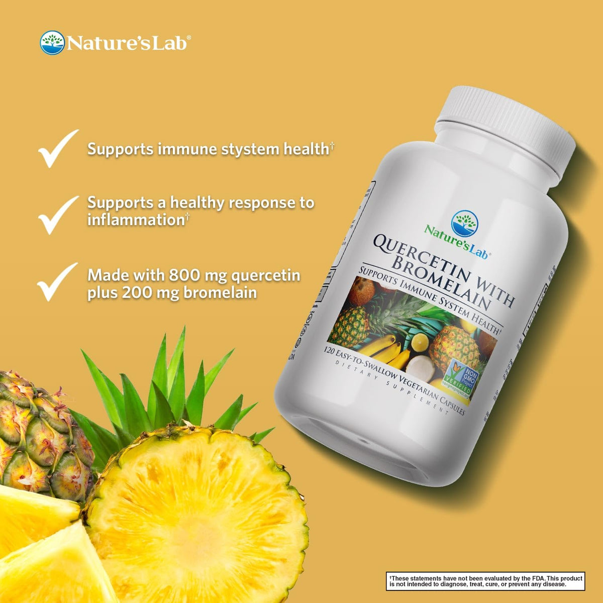Nature's Lab Quercetin Bromelain bottle side view