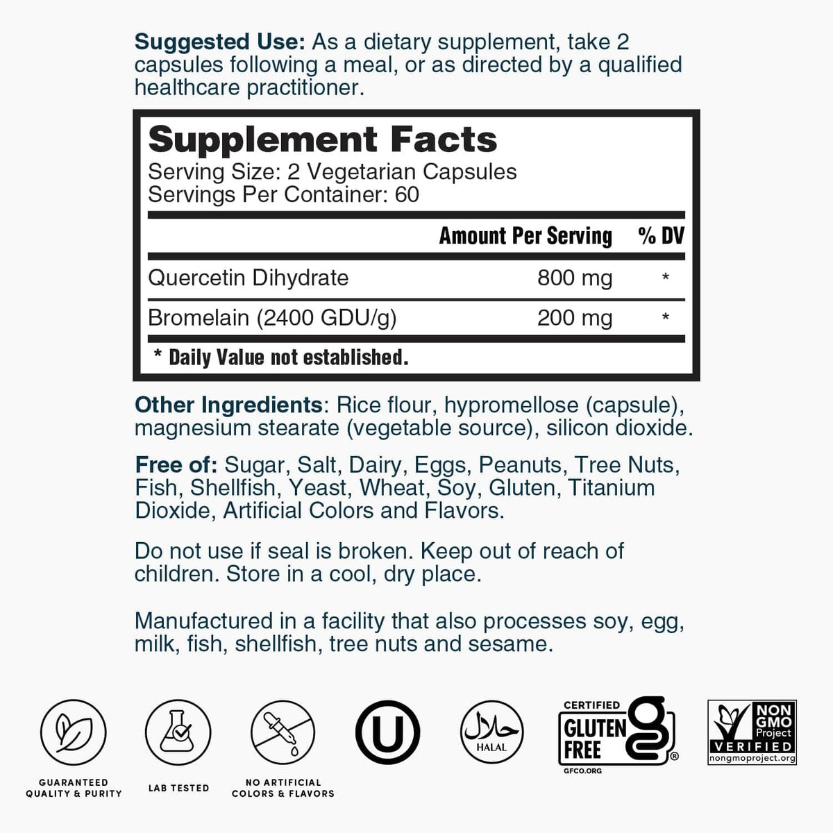 Nature's Lab Quercetin Bromelain ingredients list