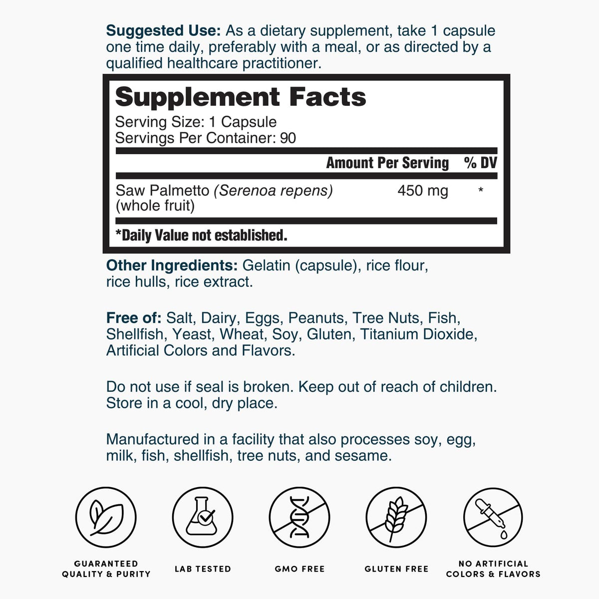 Nature's Lab Saw Palmetto 450mg, flacon ouvert