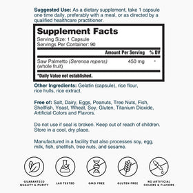 Nature's Lab Saw Palmetto 450mg, flacon ouvert
