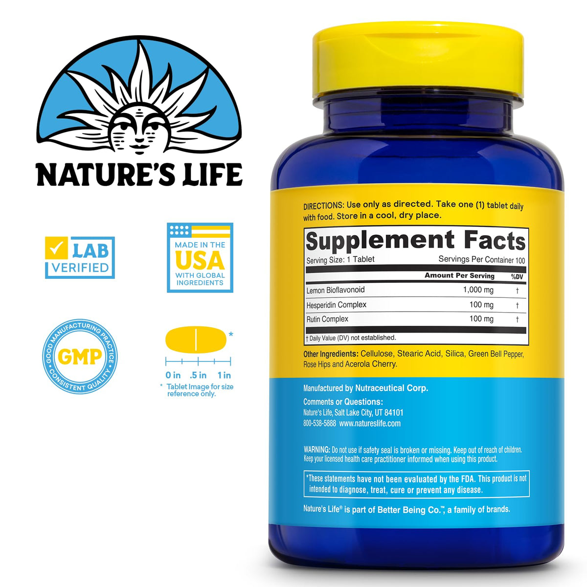 Nature's Life Bioflavonoïdes Citron 1000mg - comprimés en gros plan