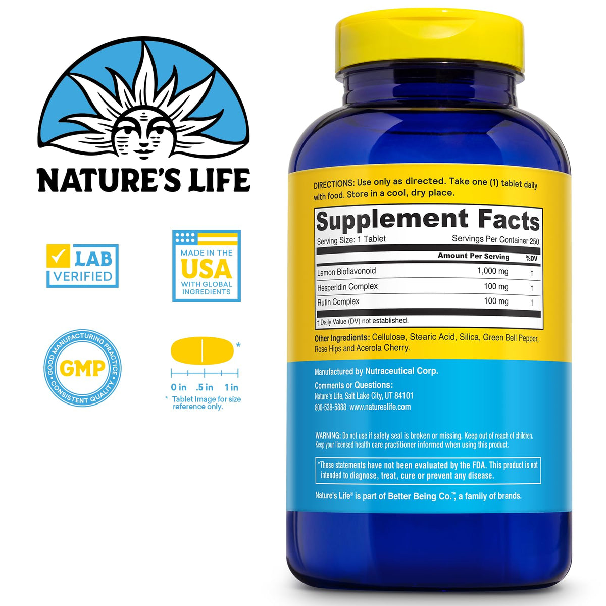 Nature's Life Bioflavonoïdes de Citron 1000mg, vue de côté
