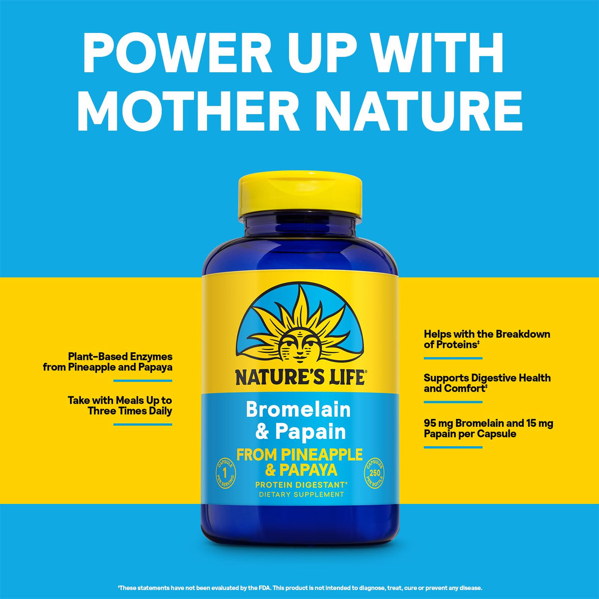 Nature's Life Bromélaïne & Papaye 250mg 100 Capsules Végétariennes - Étiquette du produit