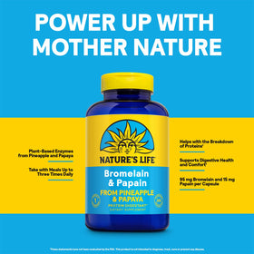 Nature's Life Bromélaïne & Papaye 250mg 100 Capsules Végétariennes - Étiquette du produit