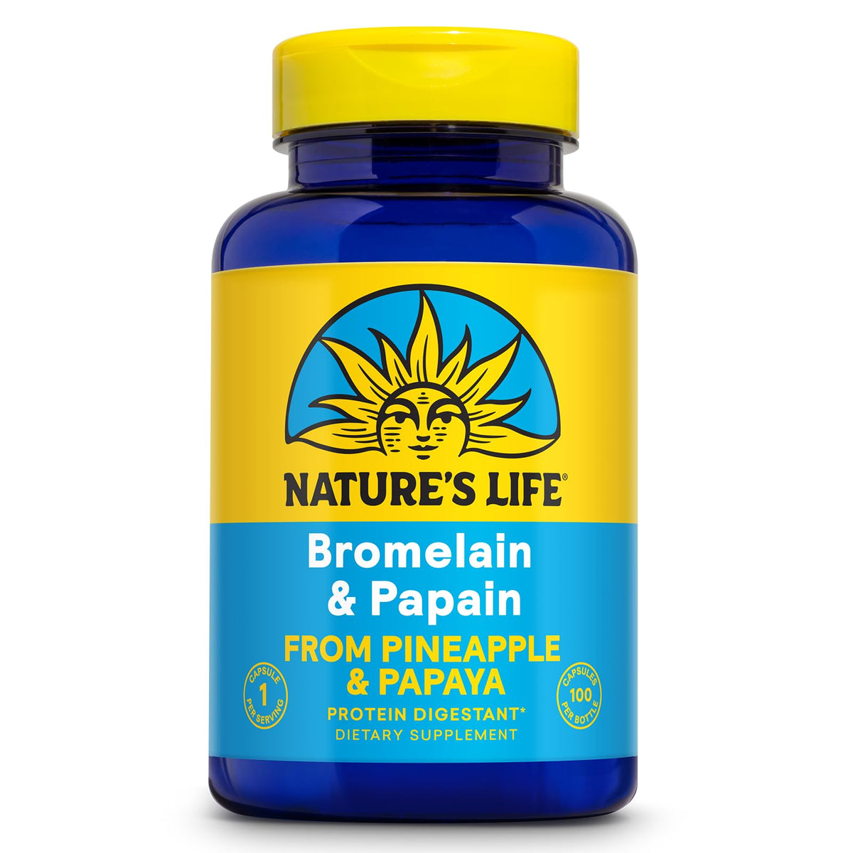 Nature's Life Bromélaïne & Papaye 250mg 100 Capsules Végétariennes - Vue de l'avant