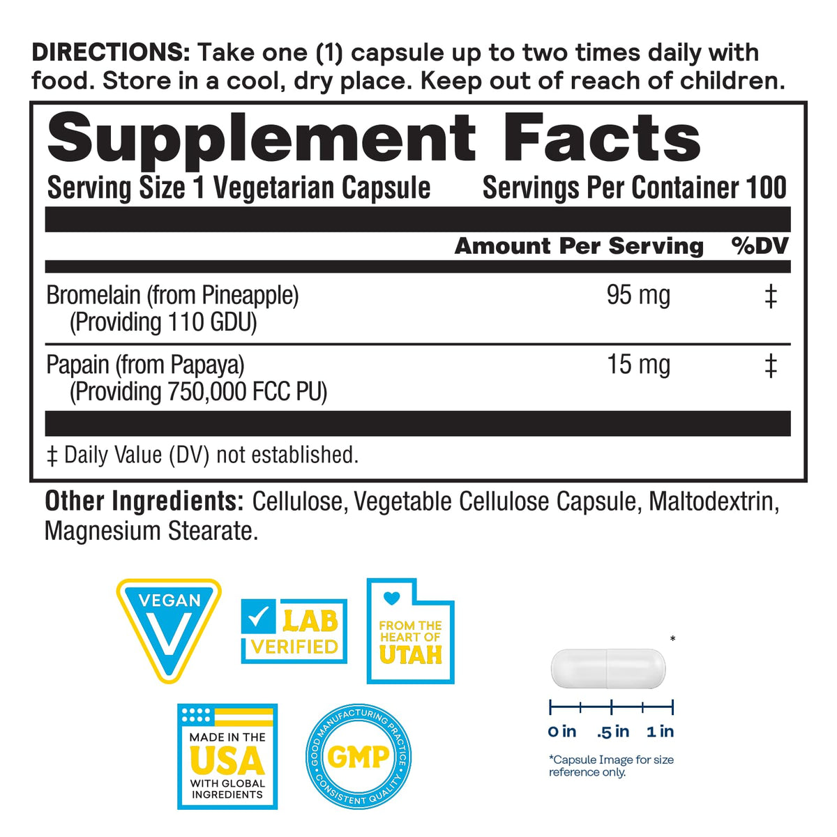 Nature's Life Bromélaïne & Papaye 250mg 100 Capsules Végétariennes - Vue de l'arrière