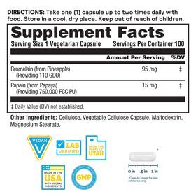 Nature's Life Bromélaïne & Papaye 250mg 100 Capsules Végétariennes - Vue de l'arrière