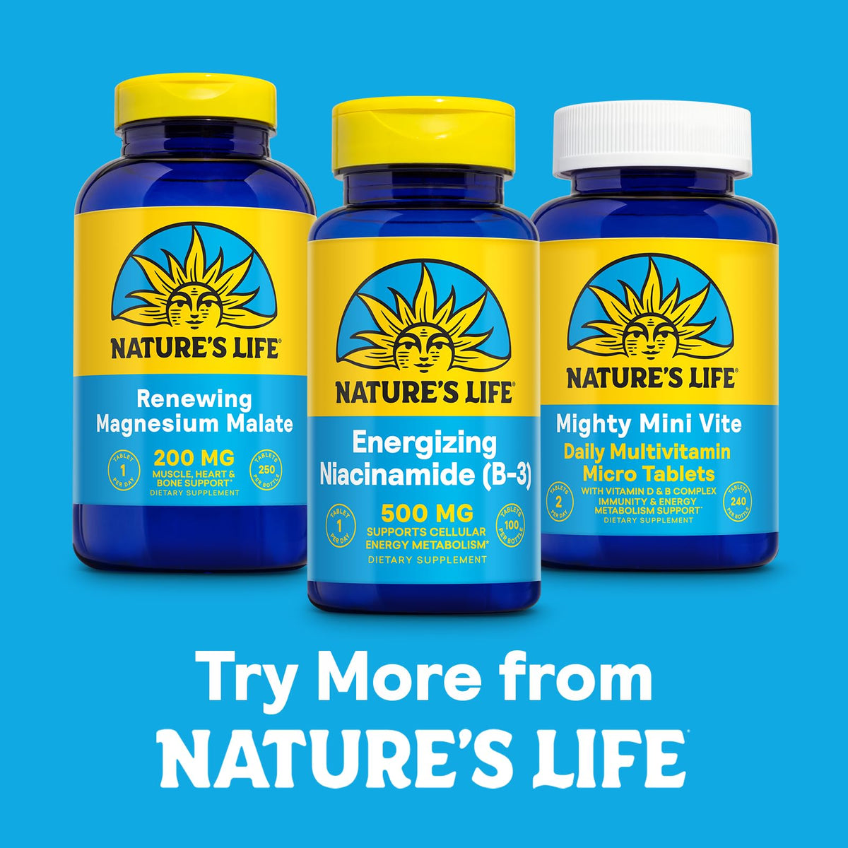 Nature's Life Niacinamide 500mg comprimés sur une table