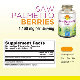 Nature's Life Saw Palmetto Berries 1160 mg capsules side view