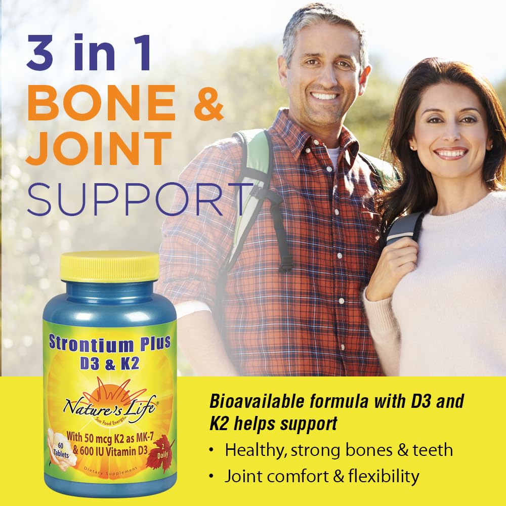 Nature's Life Strontium Plus D3 & K2 comprimés dans une main