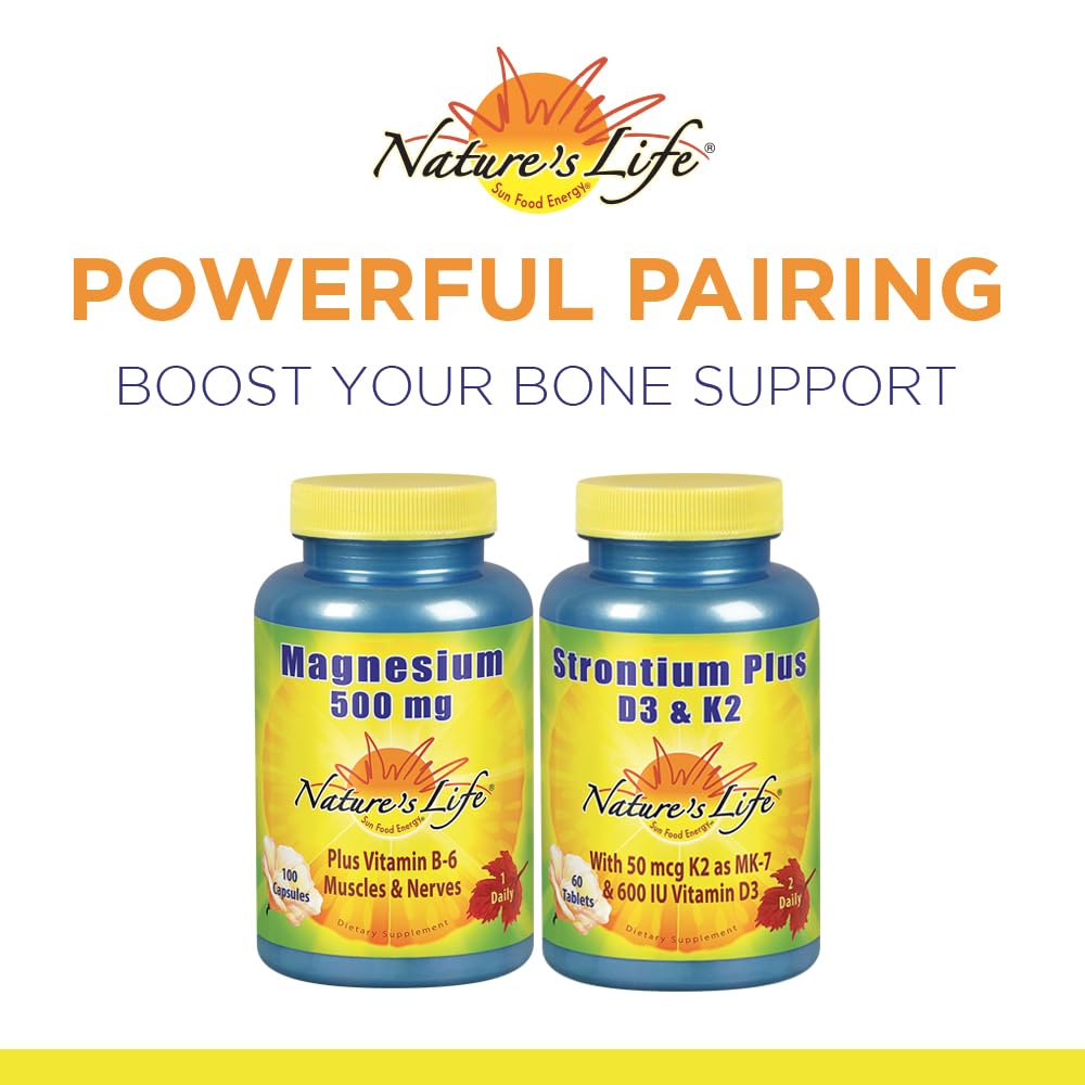 Nature's Life Strontium Plus D3 & K2 comprimés ouverts sur une surface