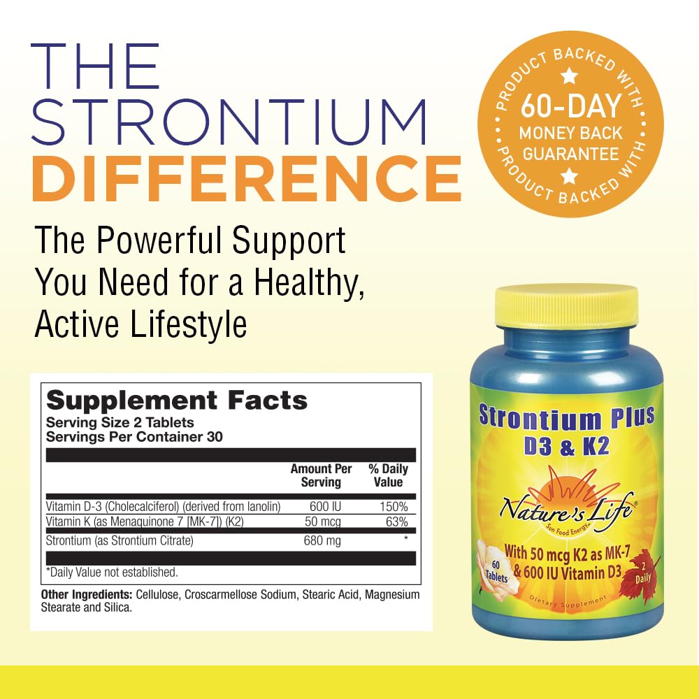 Nature's Life Strontium Plus D3 & K2 étiquette et informations nutritionnelles