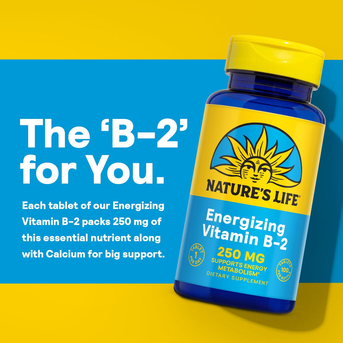 Nature's Life Vitamine B-2 250 mg comprimés en main