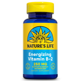 Nature's Life Vitamine B-2 250 mg comprimés sur fond blanc