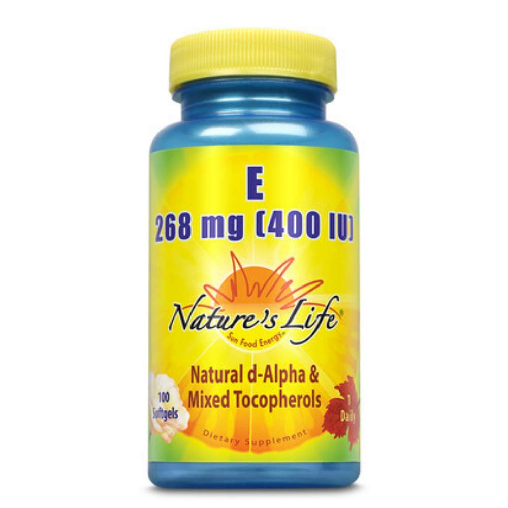 Nature's Life Vitamine E 400 IU 100 capsules, vue de face