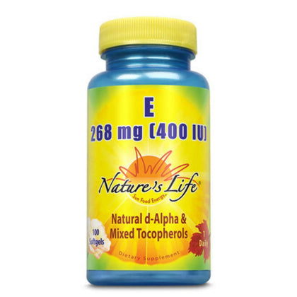 Nature's Life Vitamine E 400 IU 100 capsules, vue de face