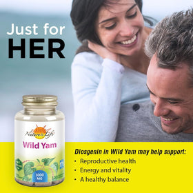 Nature's Life Wild Yam 1000 mg emballage avec informations nutritionnelles
