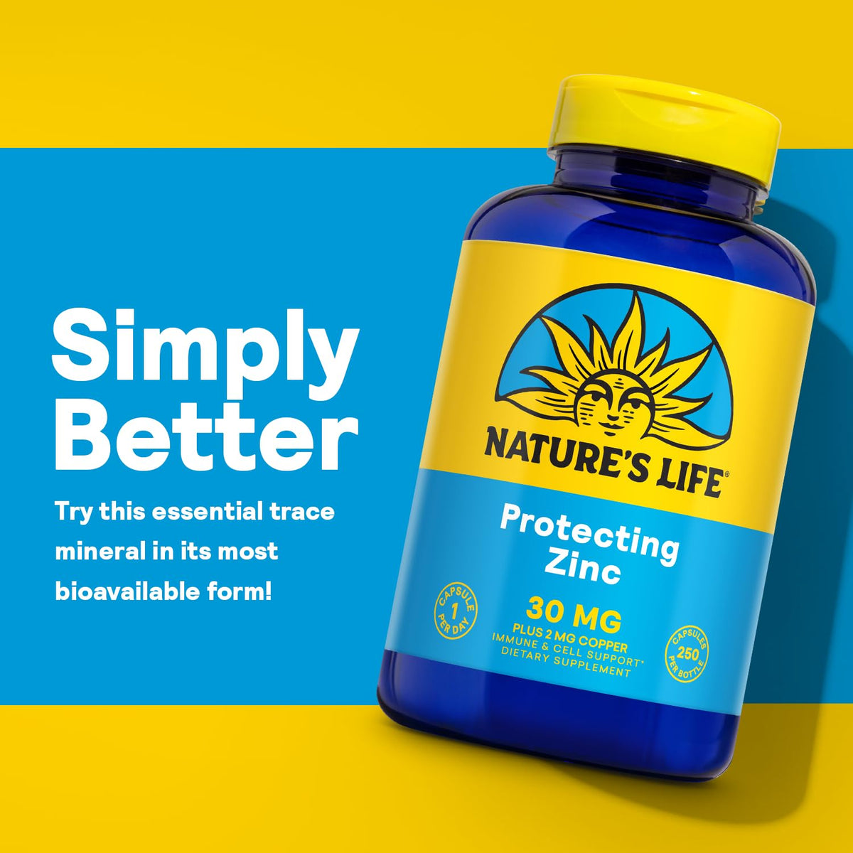 Nature's Life Zinc Picolinate 30 mg avec Cuivre, présentation sur une surface en bois
