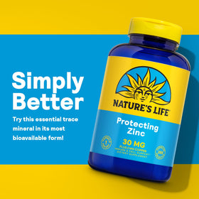 Nature's Life Zinc Picolinate 30 mg avec Cuivre, présentation sur une surface en bois