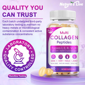 Nature's live Multi Collagen Peptides Softgel gélules dans une main