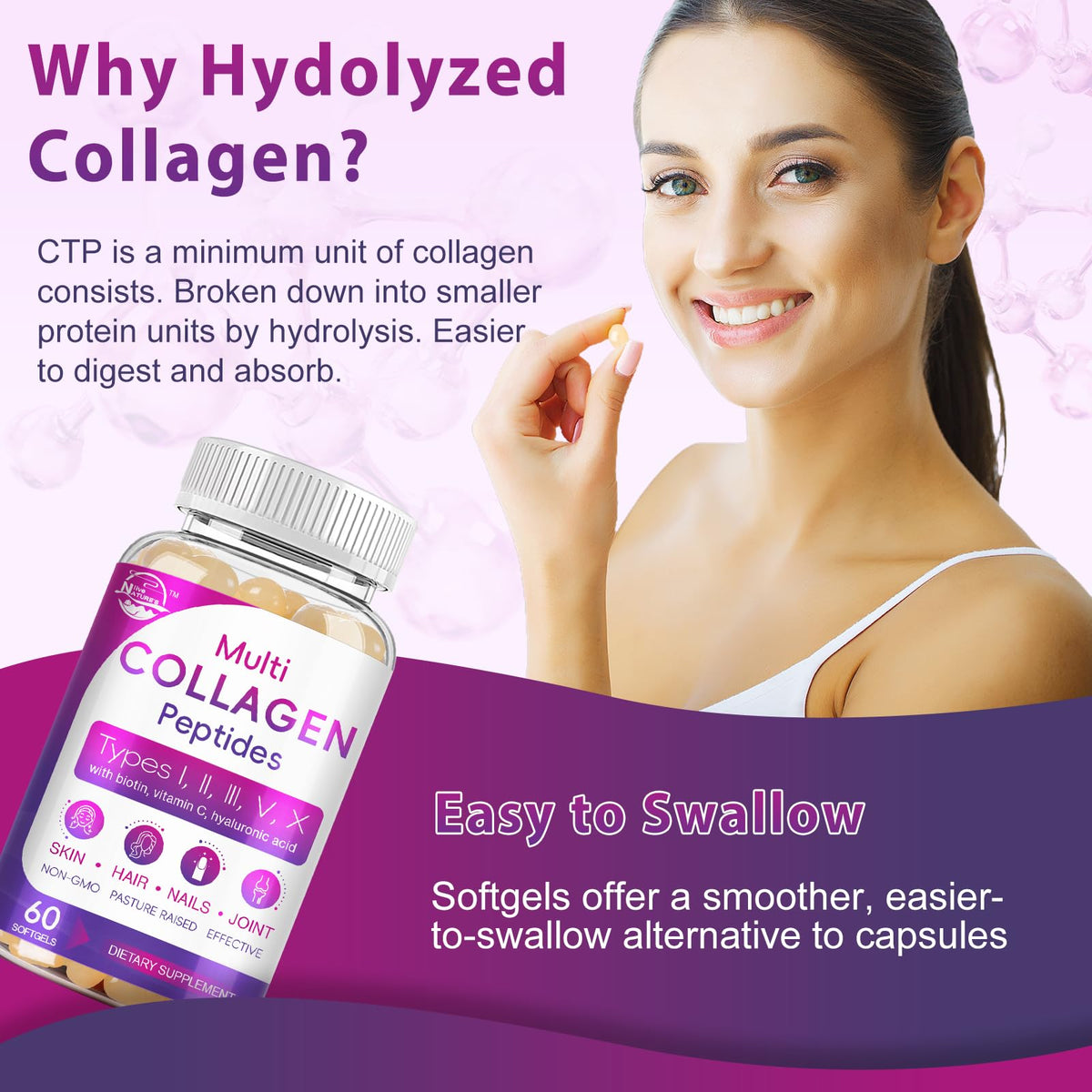 Nature's live Multi Collagen Peptides Softgel side view