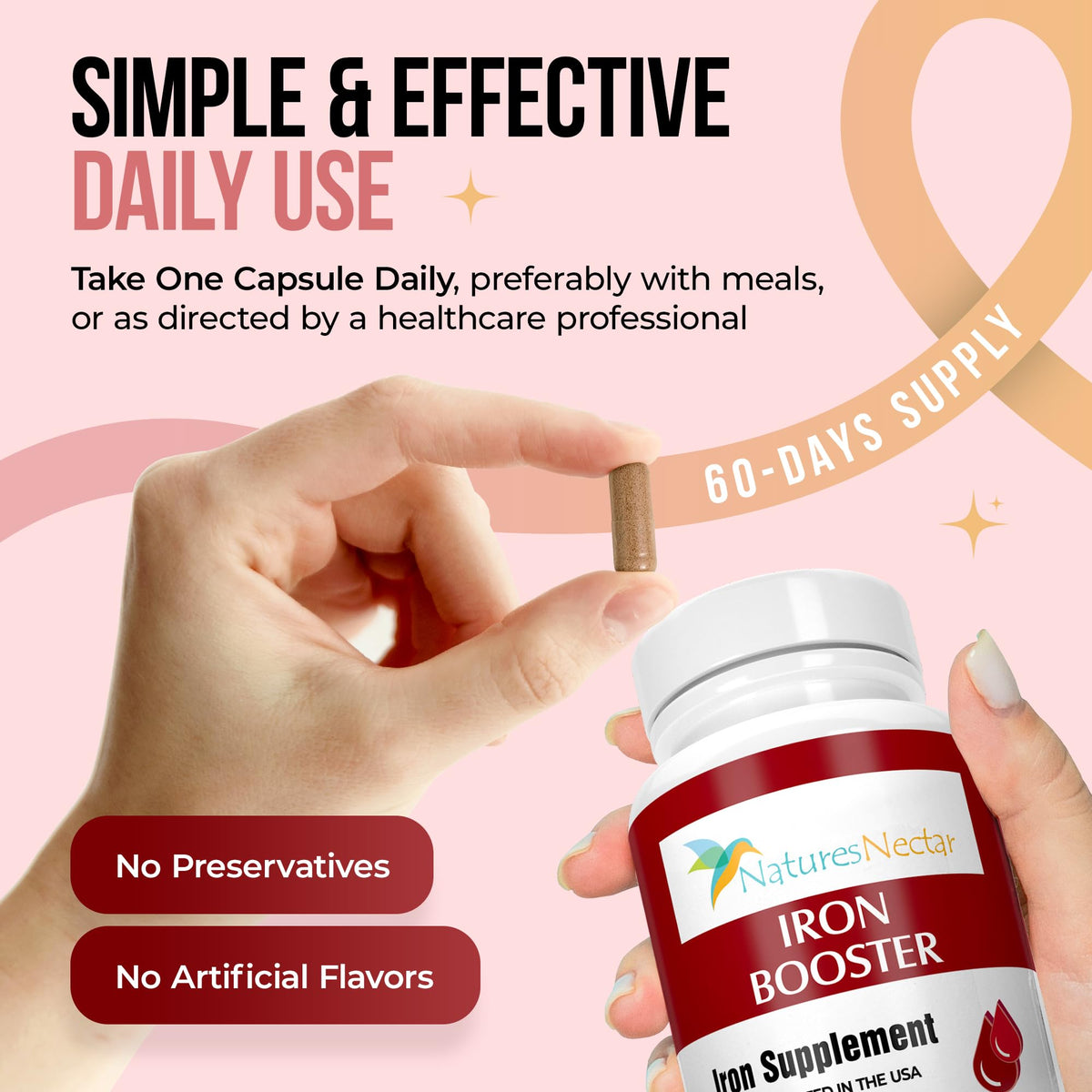 Nature's Nectar Complément Alimentaire Fer 60 Capsules avec d'autres compléments alimentaires