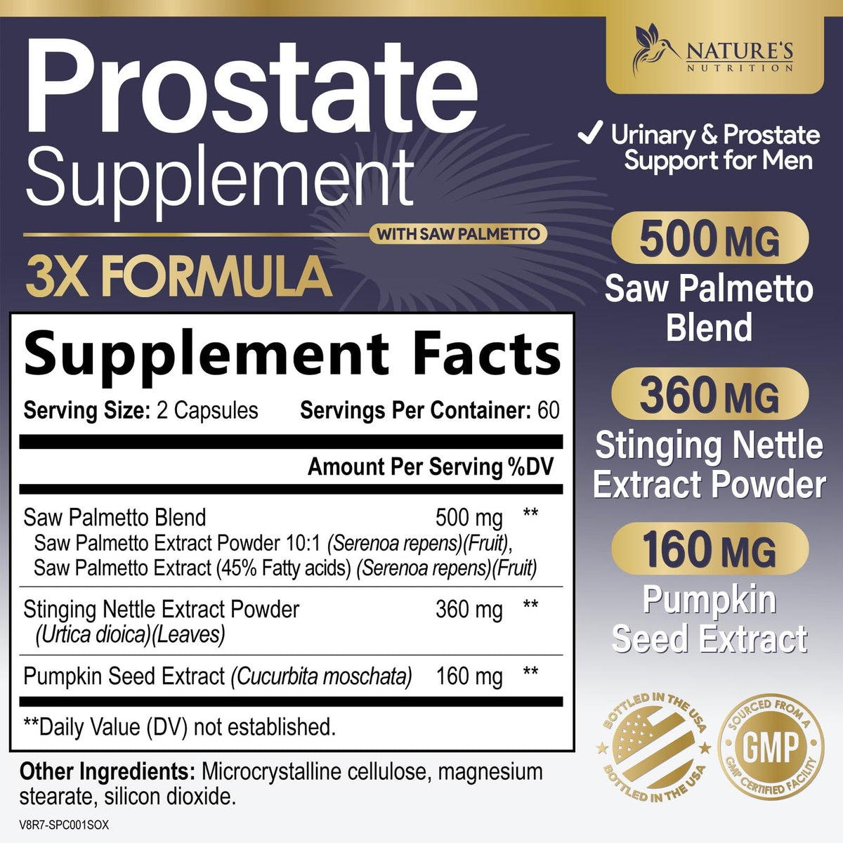 Nature's Nutrition 120 Capsules de compléments pour la prostate vue de côté