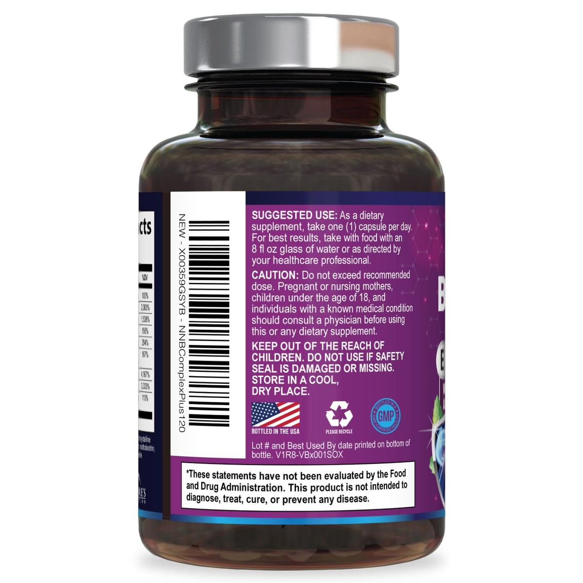 Nature's Nutrition B Complex avec étiquettes nutritionnelles