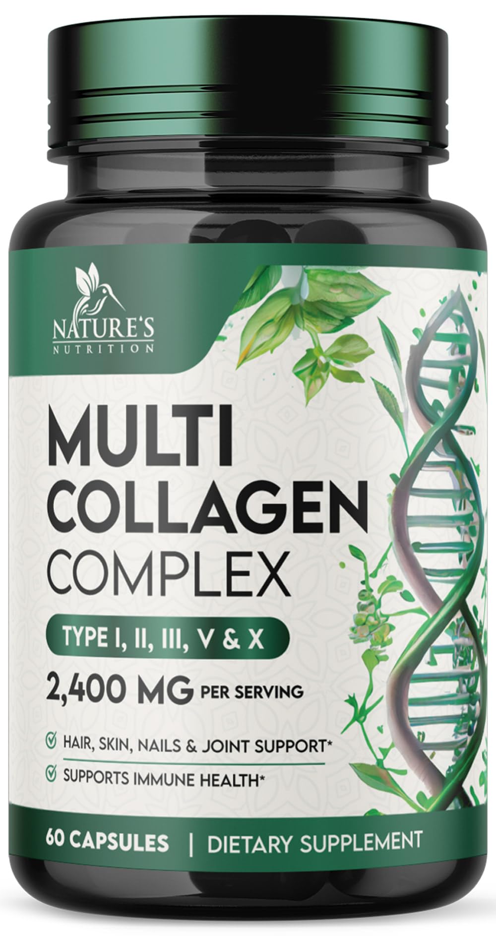 Nature's Nutrition Collagène Multi 60 Capsules, vue avant du flacon