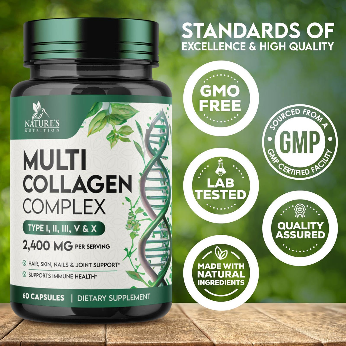 Nature's Nutrition Collagène Multi Capsules, prise de capsules dans une main