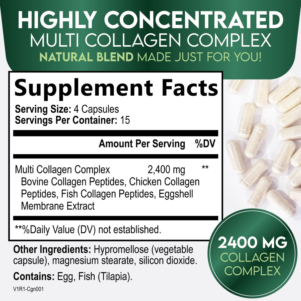 Nature's Nutrition Collagène Multi Capsules, vue arrière du flacon