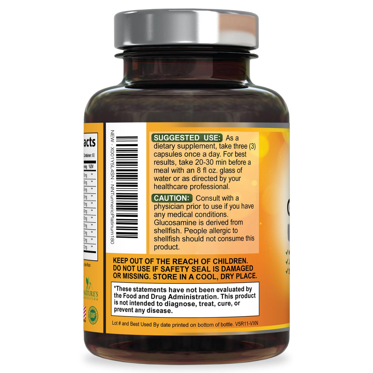 Nature's Nutrition Complément Alimentaire Curcuma 180 Capsules - Présentation des capsules