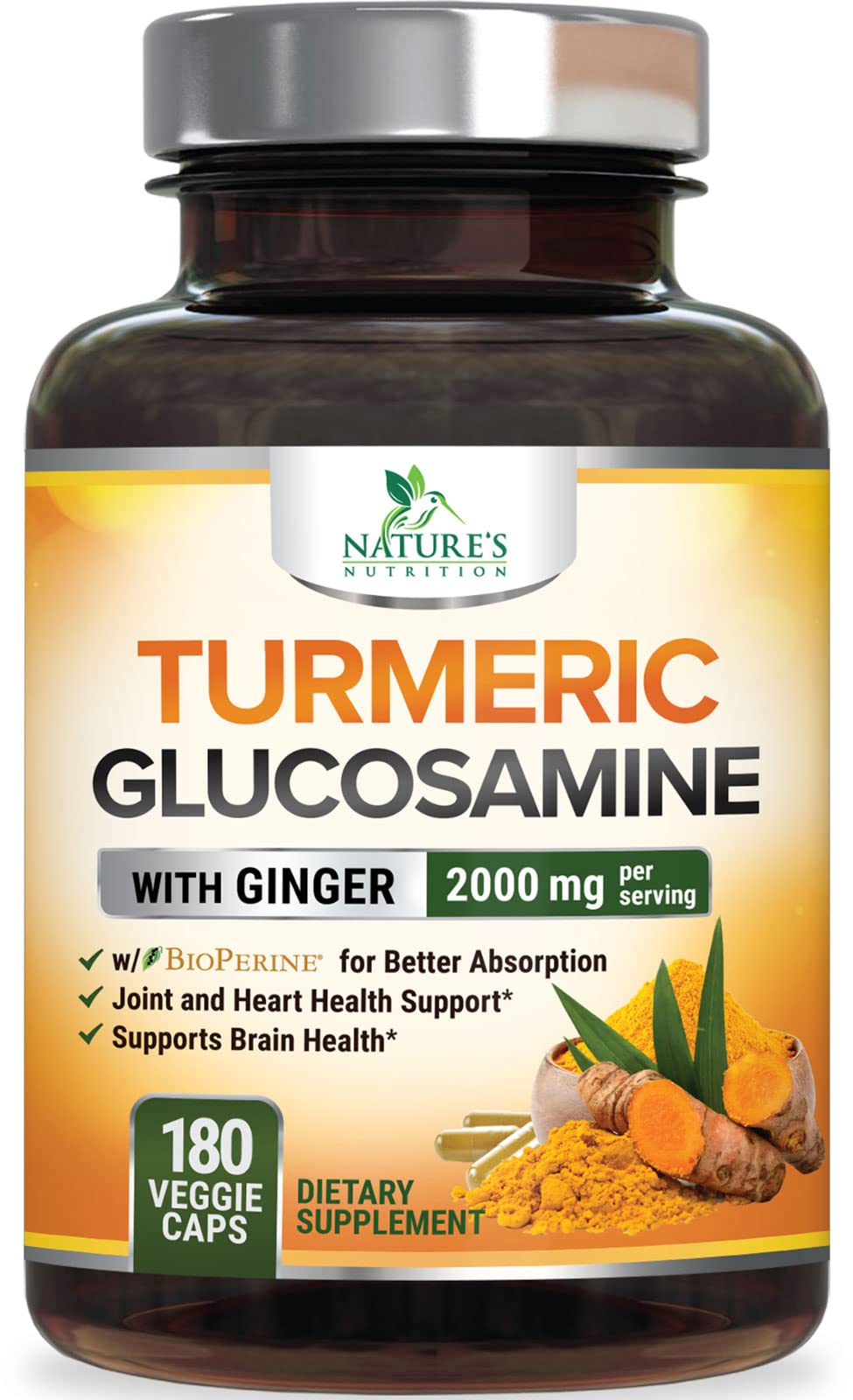 Nature's Nutrition Complément Alimentaire Curcuma 180 Capsules - Vue de l'emballage