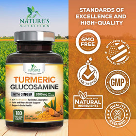 Nature's Nutrition Complément Alimentaire Curcuma 180 Capsules - Vue de l'arrière de l'emballage