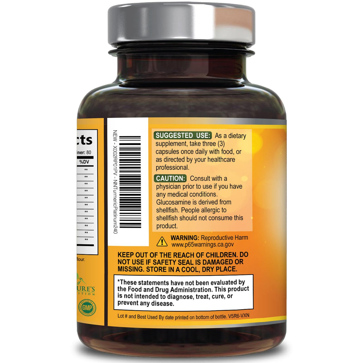 Nature's Nutrition Complément Alimentaire Curcuma 240 Capsules avec autres suppléments