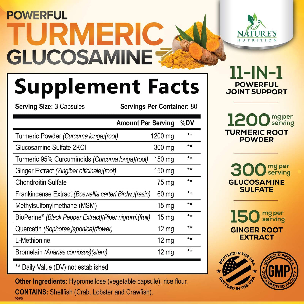 Nature's Nutrition Complément Alimentaire Curcuma 240 Capsules avec étiquette