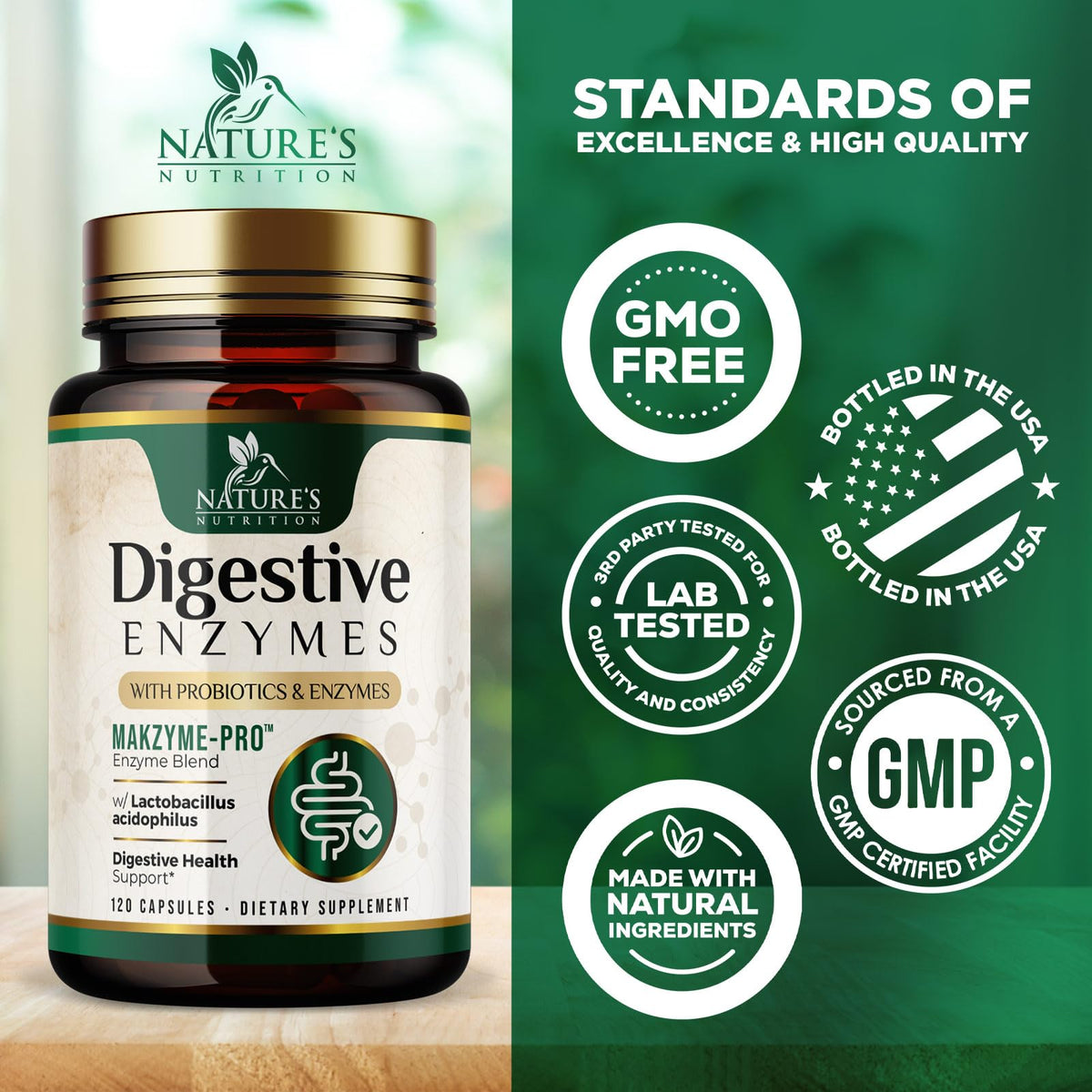 Nature's Nutrition Complément Alimentaire Multi-Enzymes - capsules sur une surface