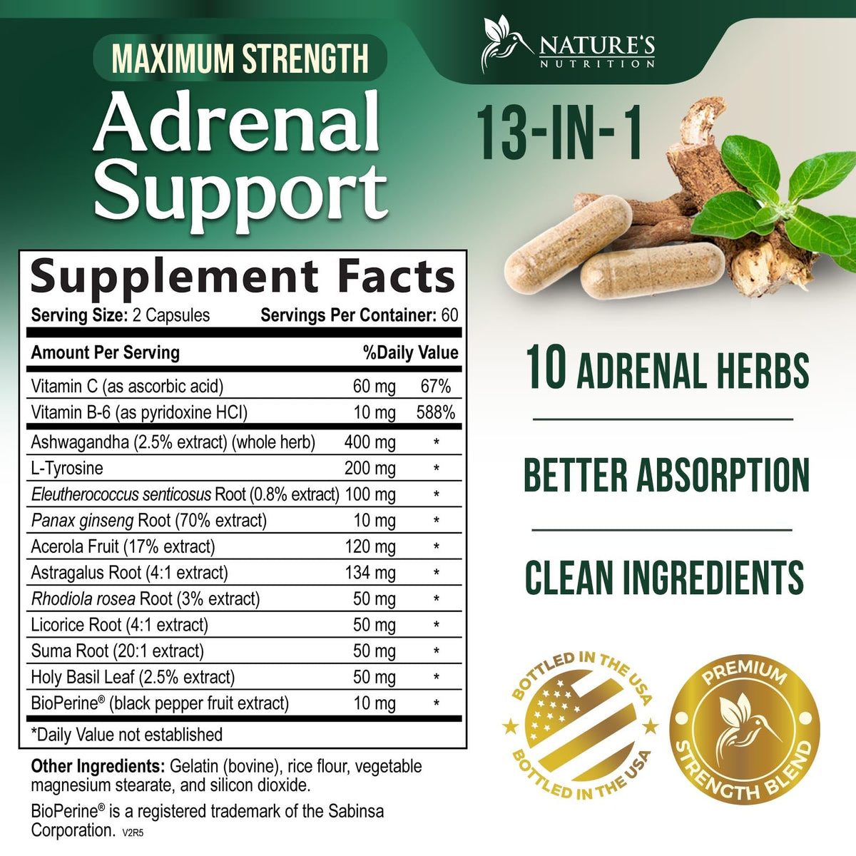 Nature's Nutrition Complément Alimentaire Soutien Surrénalien 120 Capsules emballage