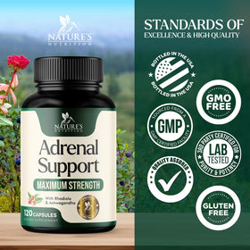 Nature's Nutrition Complément Alimentaire Soutien Surrénalien 120 Capsules avec gélules à côté