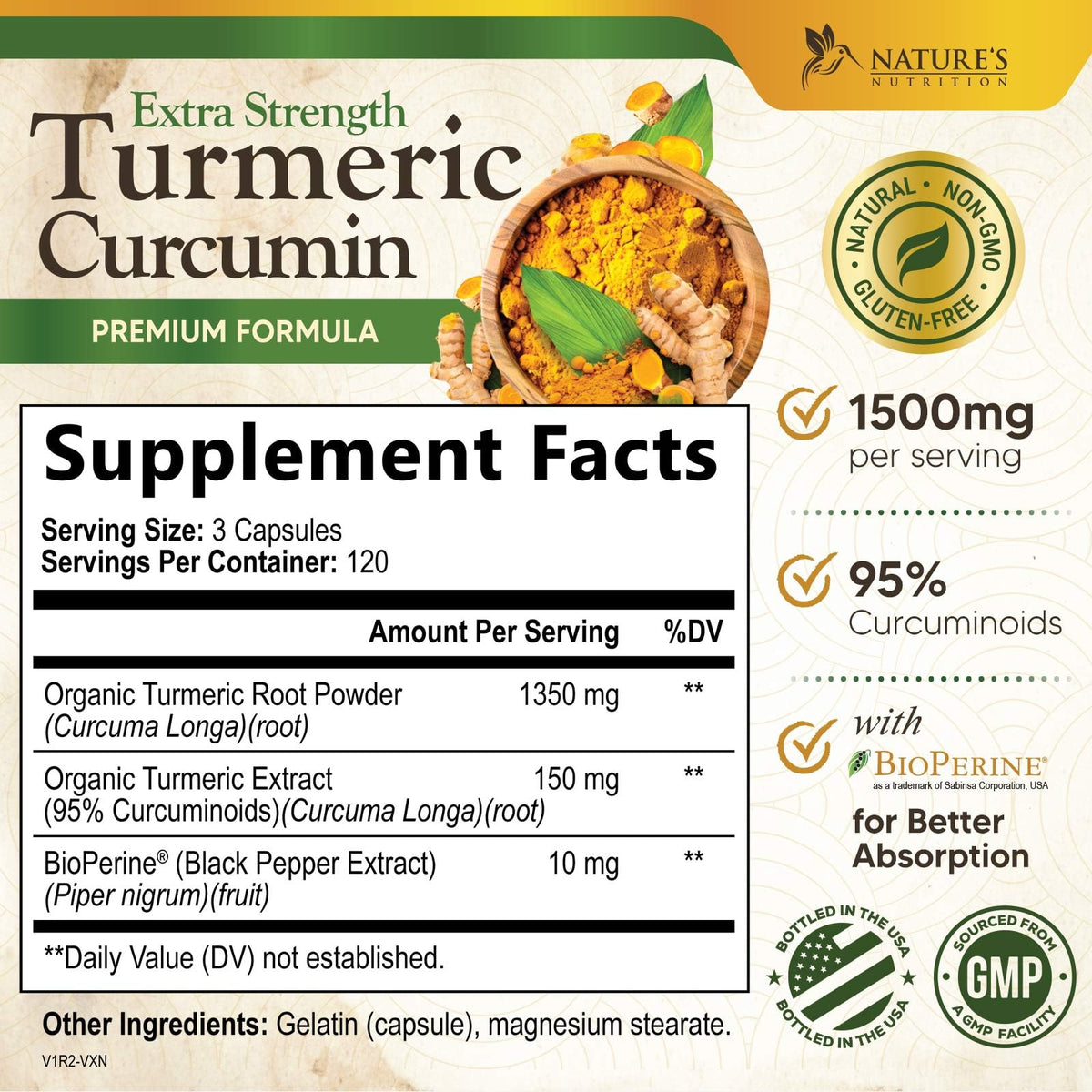 Nature's Nutrition complément Curcuma 1500mg avec capsule visible