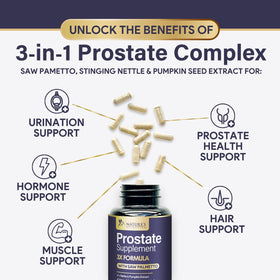 Nature's Nutrition Compléments pour la prostate 3X sur une table en bois