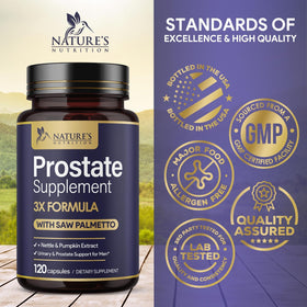 Nature's Nutrition Compléments Prostate avec ingrédients naturels en arrière-plan
