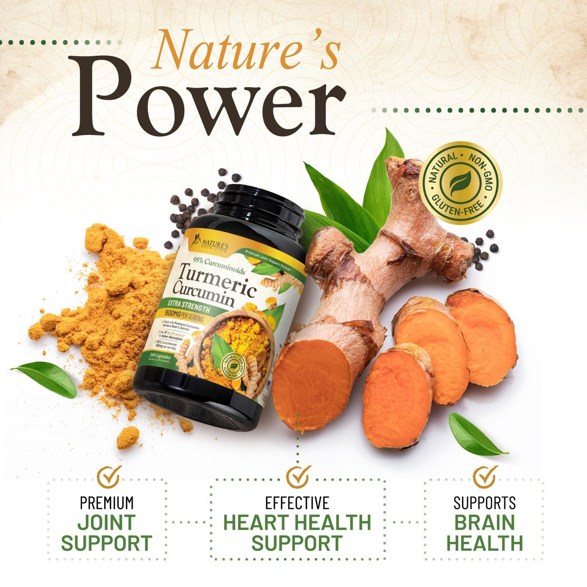Nature's Nutrition Curcuma 1500mg avec BioPerine, vue de côté