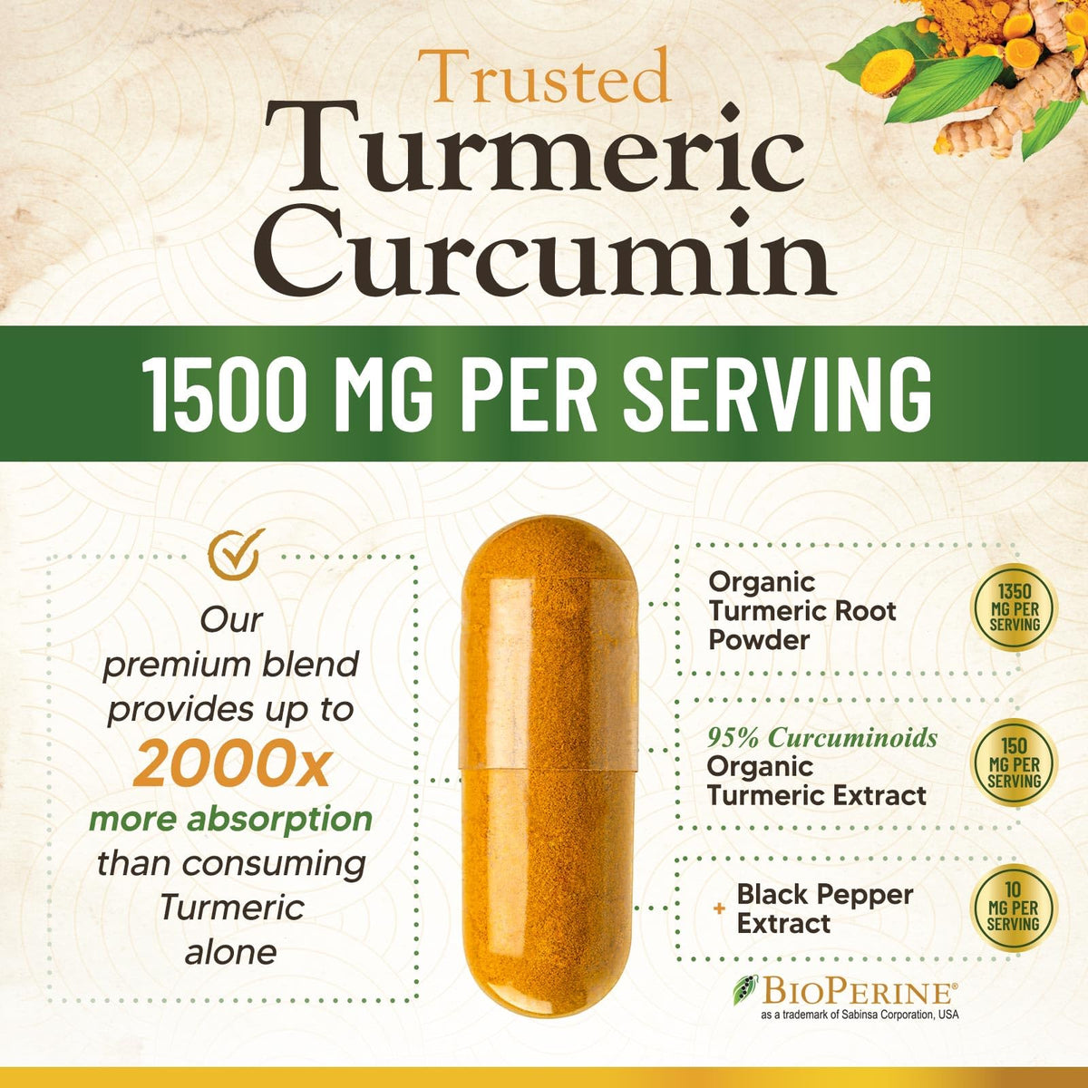 Nature's Nutrition Curcuma 1500mg produit sur une table en bois