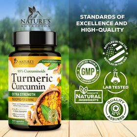 Nature's Nutrition Curcuma capsules sur fond blanc