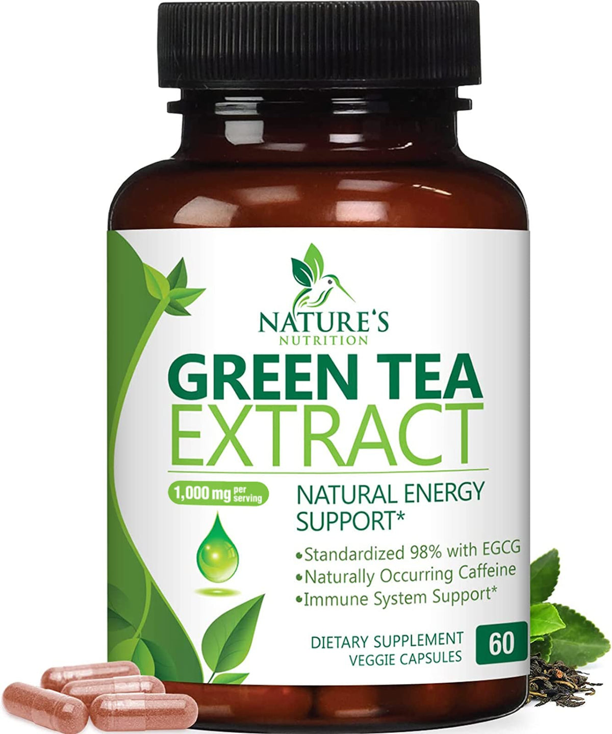Nature's Nutrition Extrait de Thé Vert 1000 mg capsules vue de face