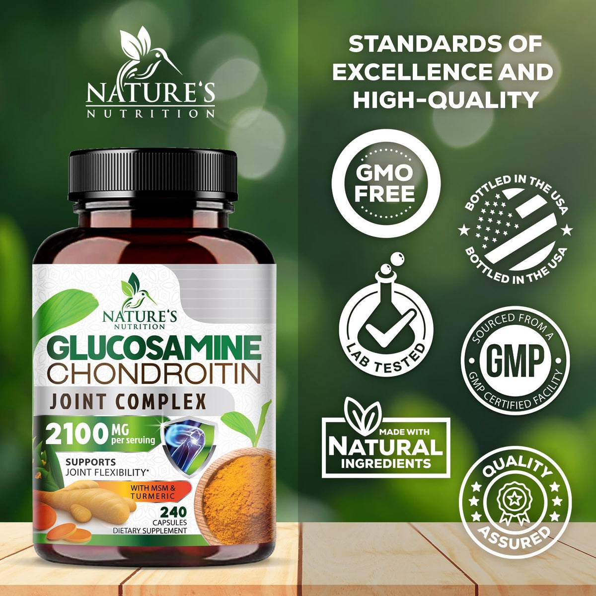 Nature's Nutrition Glucosamine Chondroitin MSM 240 capsules avec curcuma et boswellia